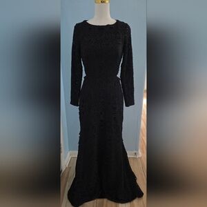 Monique Lhuillier Black Long Sleeve Shadow Gown